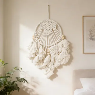 Imagen del producto de Atrapasueños de macramé hechos a mano, de algodón, de aproximadamente 30 cm, para decoración de paredes