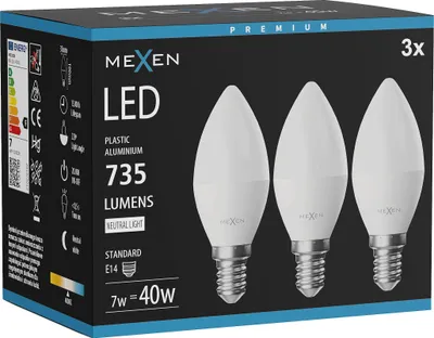 Produktbild von Mexen Nova 3x LED-Glühbirne E14, C37, 7W, Neutral - 4000K, 735 lm - L102-E14-0740-01x03