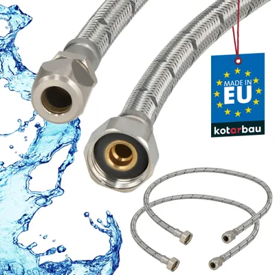 Zdjęcie produktu dla KOTARBAU® 2 szt. Przyłącze Elastyczne 1/2”x3/8” Wężyk do Baterii Armatury 90 cm Wężyk do Systemów Zaciskowych Stal Nierdzewna