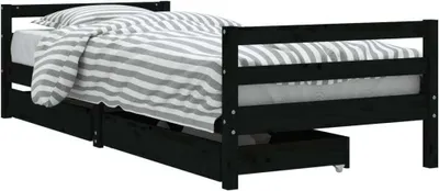 Obrázek produktu pro vidaXL Dětská postýlka se zásuvkami černá 90x200 cm Masivní borovicové dřevo