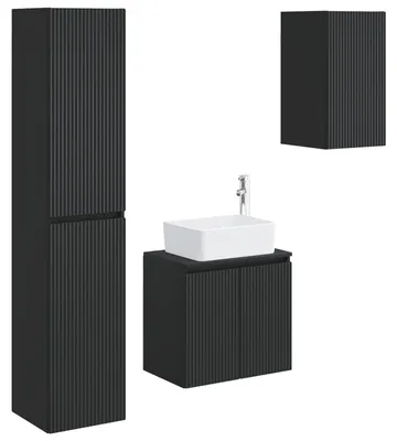 Produktbild von Badezimmermöbel-Set 3 stk. Schwarz 33 x 34,5 x 160 cm