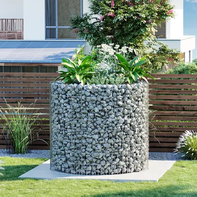 Produktbild von SONGMICS Drahtkorb Gabion, Gabionenkorb, rund, Steinkorb, rostfrei, Ø90 cm