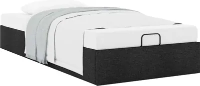 Image de Cadre de lit ottoman sans matelas noir 90x200 cm tissu