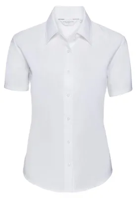 Image de Russell Collection - Chemise habillée « classique » pour femme, style Oxford, manches courtes LT4656 (S) (blanc)