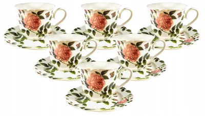 Zdjęcie produktu dla Komplet 6 sztuk filiżanka spodek porcelana do kawy herbaty Róża 250ml