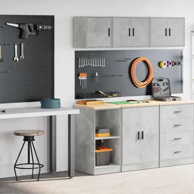 Immagine prodotto di Armadi da garage 2 pz. Legno massiccio grigio cemento, armadietti per archivio 2025