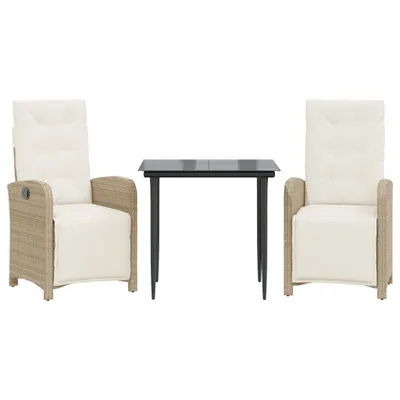 Image de vidaXL Ensemble Bistro 3 pièces avec coussins Beige Poly Rattan