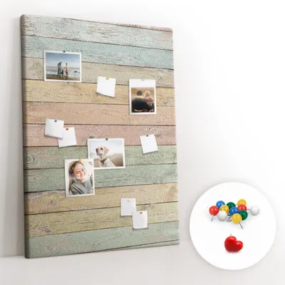 Produktbild von Korkwand mit Stecknadeln – Schwarzes Brett mit Stecknadeln für Fotos und Notizen – 100x140 cm – Bunte Stecknadeln, 100 Stück – Farbige Korkplatten