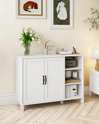 Image de Armoire de salle de bain blanche - 2 portes - 3 étagères réglables - Bois