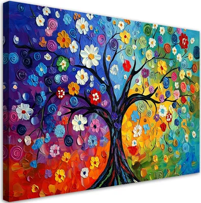 Produktbild von Leinwandbild Bunter Baum des Lebens 60x40 Feeby Bunt bild für die wand bereit zum aufhängen