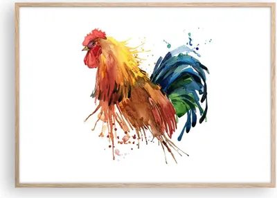 Produktbild von Gerahmtes Poster - Rahmen in heller Eiche - Hahn Ilustration Tier Farben - 100x70 cm - Wand Bild - Wanddeko - Wandbilder - Wandposter - Bilderrahmen - Bilder - Kunstdruck - Wandbild - P2NAA100x70-2842