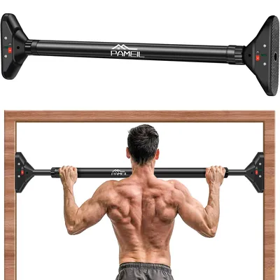 Obrázek produktu pro Přenosná hrazda na dveře, nosnost až 200 kg – černá, rozměry 75-94 cm