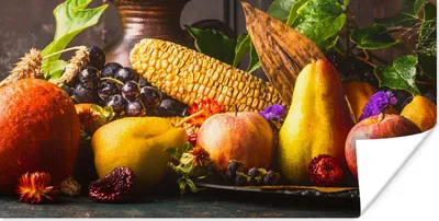 Produktbild von MuchoWow® Poster Gemüse - Obst - Rustikal - Tisch 160x80 cm - Foto Poster