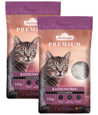 Produktbild von Dehner Premium Katzenstreu Ultra, klumpend, 100% Betonit, 2 x 12 kg (24 kg)