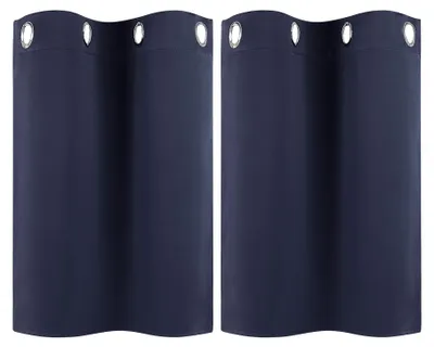 Kurze Gardinen, 2er-Set, Polyester, blickdicht, marineblau, 46 x 74 cm