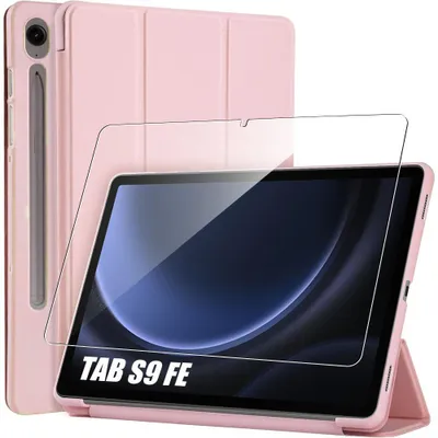 Image de Coque + Verre Trempé pour Samsung Galaxy Tab S9 FE / S10 FE (10,9 Pouces) Protection Anti-Rayures avec Support - Rose