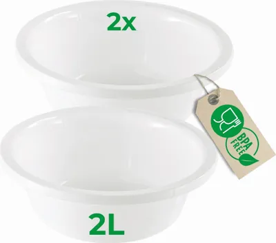Produktbild von Novaliv 2x Spülschüssel Rund 2L, D24 cm, Weiß, BPA-frei & Spülmaschinenfest – Ideal für Küche und Camping, kleine Rundschüssel, Plastikschüssel klein, Waschschüssel klein, Plastic bowl