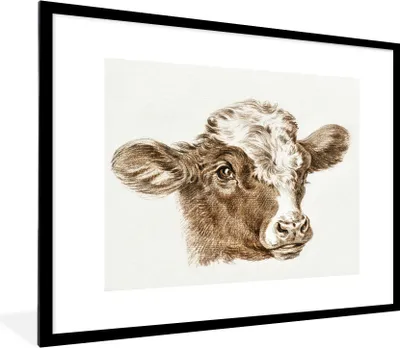 Produktbild von MuchoWow® MuchoWow® Gerahmtes Poster Kopf einer Kuh - Gemälde von Jean Bernard 80x60 cm - Poster mit zchwarzem Bilderrahmen - Schlafzimmer-Dekorationen - Fotoposter