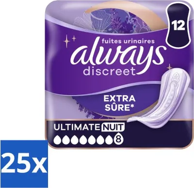 Image de Always – Serviettes pour incontinence – Nuit ultime – 12 serviettes pour incontinence – Pack économique – 25 pièces
