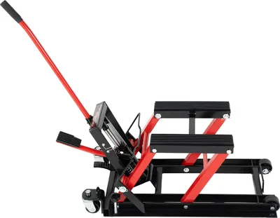 Obrázok produktu pre Hydraulický zdvihák na motorku, nosnosť 680 kg, nastaviteľný rozsah zdvihu, čierny a červený