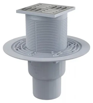 Zdjęcie produktu dla Wpust podłogowy AlcaDrain 105×105/50/75 mm z jednym pionowym odpływem, rusztem ze stali nierdzewnej, syfonem z uszczelnieniem wodnym