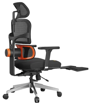 Image de Chaise de bureau ergonomique - Avec repose-pieds - Support lombaire adaptable - Dossier inclinable en 4 positions - Réglable en hauteur avec accoudoirs et repose-tête - Noir