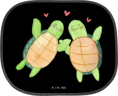 Produktbild von Mr. & Mrs. Panda Sonnenschutz Auto Schildkröten Paar - Schwarz - Geschenk, Freund, Hochzeitstag, Valentinstag, für Frauen, Freundin, hitzeschutz, Jahrestag, Sonnenblende