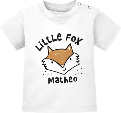 Produktbild von Baby T-Shirt mit Namen personalisiertTiermotive little Fox Fuchs Pinguin Panda kurzarm Baumwolle SpecialMe® Fuchs weiß 56/62 (1-3 Monate)