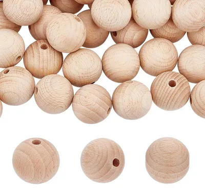 40er-Pack runde Holzkugeln 30 mm, 6 mm Loch, unbehandelt