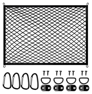 Image de Filet de coffre - Filet élastique - 80 x 60 cm - 4 crochets - Noir - Pour SUV, berline et pick-up