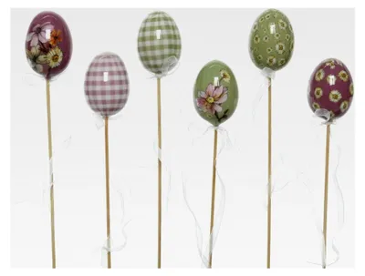 Produktbild von Bunte Kunststoff-Dekoeier als Blumenstecker, Set mit 6 Stück