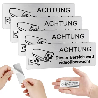 Productafbeelding van Videobewakingsbord, 4 stuks, zelfklevend aluminium, 85 x 30 mm