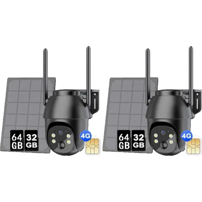 Produktbild von 2K+ 3MP 3G/4G LTE Überwachungskamera Aussen mit SIM Karte, PTZ Kamera PIR Erkennung 32&64GB microSD
