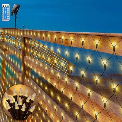 Obrázok produktu pre Solárne osvetlenie 3 x 2 m s 200 LED diódami, diaľkovým ovládaním a časovačom, teplá biela