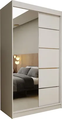 Produktbild von Masseno Schiebetürenschrank MIRELLA 120 cm Kleiderschrank Schlafzimmer Schrank 2-türig mit Spiegel Weiß