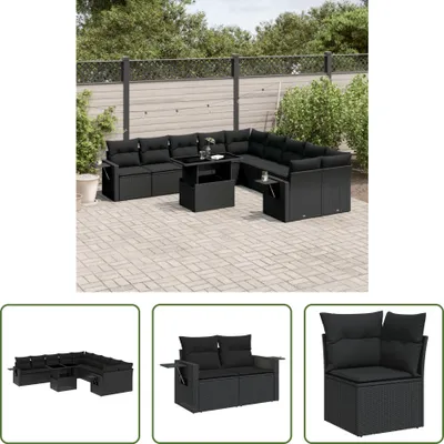 Produktbild von The Living Store 11-tlg. Garten-Sofagarnitur mit Kissen Schwarz Poly Rattan