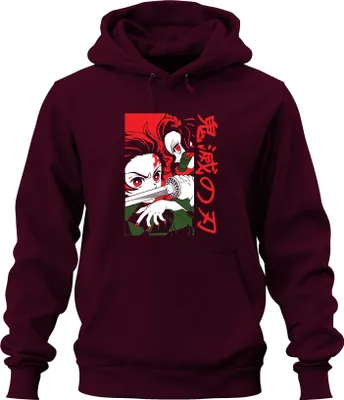 Produktbild von Kimetsu no Yaiba Nezuko Katana Anime Manga Japan Geschenk Cosplay Uni Hoodie Kapuzenpullover, Burgundy, XXL