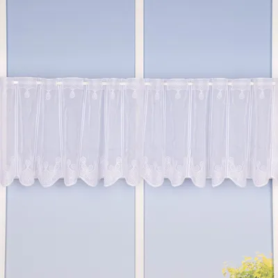 Produktbild von Scheibengardine Meterware Voile Stickerei Ornamente nähfrei weiß 30cm Höhe