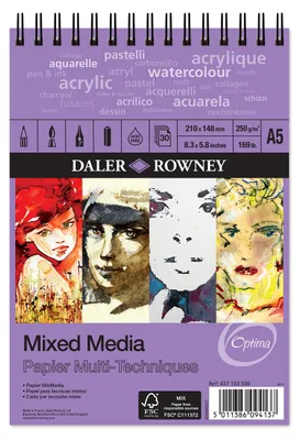 Zdjęcie produktu dla Daler-Rowney Optima, blok spiralny, lekko strukturyzowany papier, 250 g/m², format A5, 30 białych arkuszy