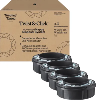 Produktbild von Tommee Tippee Twist & Click Advanced Windelbehälter, Original-Nachfüllkassetten, exklusive 4er-Packung, für einfaches Nachfüllen und ein tolles Preis-Leistungs-Verhältnis (Verpackung kann variieren) Graue 1 stück (4er Pack)