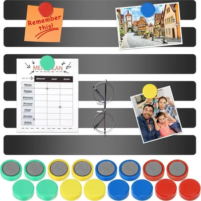 Zdjęcie produktu dla Tablica magnetyczna 6 sztuk czarna samoprzylepna tablica memo 30x3cm i 16 magnesów