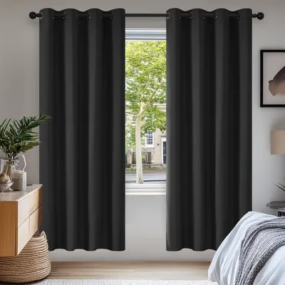 Produktbild von Verdunkelungsvorhänge Ösen 2er Set 180x140 cm Schwarz Thermogardine Lärmschutz