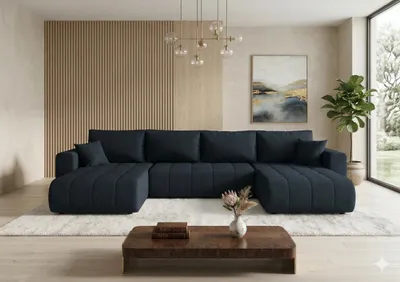 Produktbild von CORNERO Ecksofa LARA mit Schlaffunktion und Bettkasten Couch Sofa U-Form Eckcouch Wohnlandschaft mit Schlaffunktion Blau