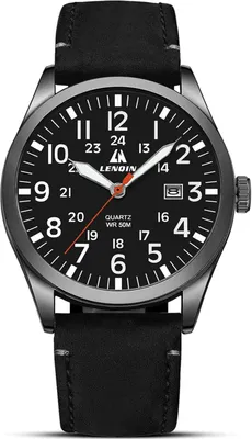 Productafbeelding van Militair herenhorloge met quartz uurwerk, 30 meter waterdicht, analoog wijzerplaat met datumweergave, lichtgevende wijzers, leren band, tactisch velduurwerk