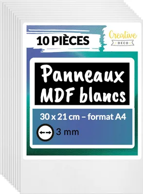 Image de Creative Deco 10 x A3 Panneau MDF Blanc 420 x 300 x 3 mm - Planche Bois Brut
