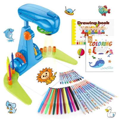 Produktbild von Zeichen-Projektor für Kinder, Kunst- und Bastelset, Spielzeug ab 3 Jahren, inkl. Stifte, Malbuch, Schablone, Blau