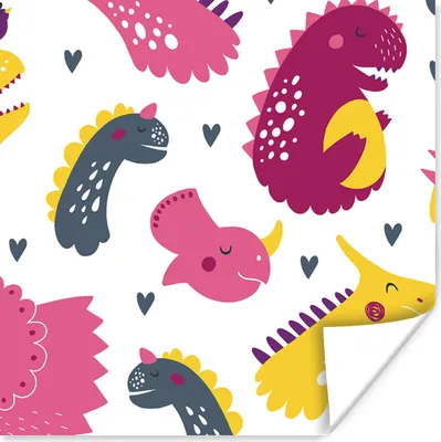 Produktbild von MuchoWow® Poster Dino - Muster - Kind - Rosa - Mädchen 100x100 cm - Babyzimmer