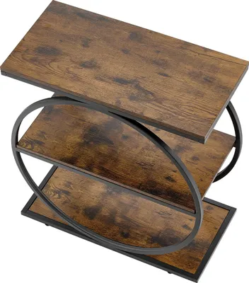 Produktbild von SucceBuy Schmaler 3-stufiger Beistelltisch mit Offenen Ablagefächern, Moderner Nachttisch mit Rundem Metallrahmen, Holz-Couchtisch für Wohnzimmer, Schlafzimmer und Büro, rustikale Holzoptik