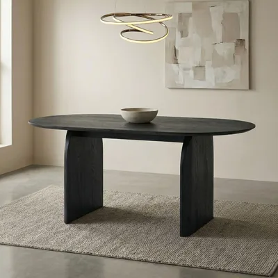 Produktbild von Esstisch MALA mit ovaler Tischplatte 180 x 90 cm, Schwarz - Esszimmertisch aus MDF, robust und stabil, ideal für Küche und Essbereich, bietet Platz für 6 Personen, pflegeleichte Oberfläche