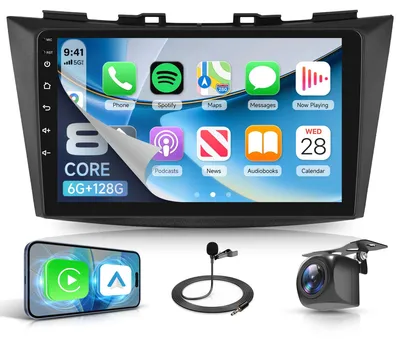 Image de Autoradio Android de 9 pouces avec 6 Go de RAM et 128 Go de stockage, compatible avec Carplay et Android Auto. Caméra de recul incluse